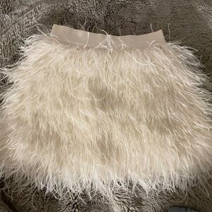 Alice & Olivia Cream Ostrich feather Skirt